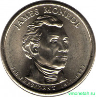 Монета. США. 1 доллар 2008 год. Президент США № 5, Джеймс Монро. Монетный двор P.