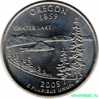 Монета. США. 25 центов 2005 год. Штат № 33 Орегон. Монетный двор D.