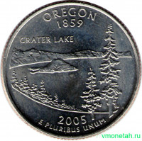 Монета. США. 25 центов 2005 год. Штат № 33 Орегон. Монетный двор P.