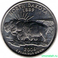 Монета. США. 25 центов 2006 год. Штат № 39 Северная Дакота. Монетный двор D.
