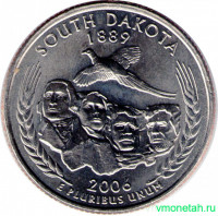 Монета. США. 25 центов 2006 год. Штат № 40 Южная Дакота. Монетный двор D.