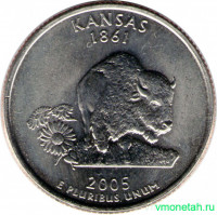 Монета. США. 25 центов 2005 год. Штат № 34 Канзас. Монетный двор P.
