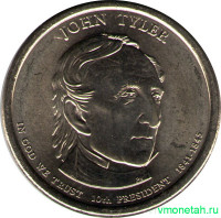 Монета. США. 1 доллар 2009 год. Президент США № 10, Джон Тайлер. Монетный двор D.