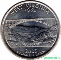 Монета. США. 25 центов 2005 год. Штат № 35 Западная Виргиния. Монетный двор P.