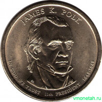 Монета. США. 1 доллар 2009 год. Президент США № 11, Джеймс К. Полк. Монетный двор D.