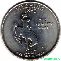 Монета. США. 25 центов 2007 год. Штат № 44 Вайоминг. Монетный двор D.