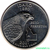 Монета. США. 25 центов 2007 год. Штат № 43 Айдахо. Монетный двор D.