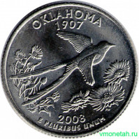 Монета. США. 25 центов 2008 год. Штат № 46 Оклахома. Монетный двор D.
