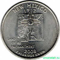Монета. США. 25 центов 2008 год. Штат № 47 Нью-Мексико. Монетный двор D.