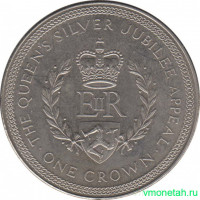 Монета. Великобритания. Остров Мэн. 1 крона 1977 год. 25 лет правления королевы Елизаветы II. Монограмма.