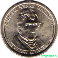 Монета. США. 1 доллар 2009 год. Президент США № 9, Уильям Генри Гаррисон. Монетный двор P.