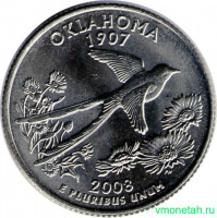 Монета. США. 25 центов 2008 год. Штат № 46 Оклахома. Монетный двор P.