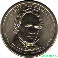 Монета. США. 1 доллар 2010 год. Президент США № 15, Джеймс Бьюкенен. Монетный двор P.