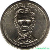 Монета. США. 1 доллар 2010 год. Президент США № 16, Авраам Линкольн. Монетный двор D.