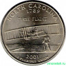 Монета. США. 25 центов 2001 год. Штат № 12 Северная Каролина. Монетный двор P.