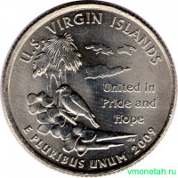 Монета. США. 25 центов 2009 год. Штат № 55 Американские Виргинские острова. Монетный двор D.