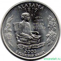 Монета. США. 25 центов 2003 год. Штат № 22 Алабама. Монетный двор P.