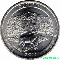 Монета. США. 25 центов 2011 год. Национальный парк № 8 Олимпик (Вашингтон). Монетный двор P.