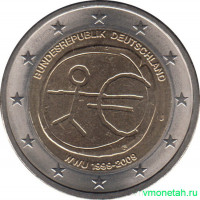 Монета. Германия. 2 евро 2009 год. 10 лет экономическому и валютному союзу. (J).