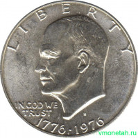 Монета. США. 1 доллар 1976 год. 200 лет независимости США. Монетный двор S. Серебро.