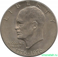 Монета. США. 1 доллар 1976 год. 200 лет независимости. Вариант шрифта 2.