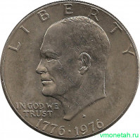 Монета. США. 1 доллар 1976 год. 200 лет независимости. Монетный двор D. Вариант шрифта 2.