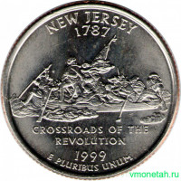 Монета. США. 25 центов 1999 год. Штат № 3 Нью-Джерси. Монетный двор P.