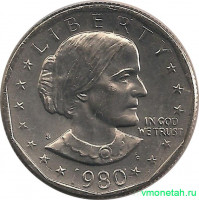 Монета. США. 1 доллар 1980 год. Сьюзен Энтони. Монетный двор S.