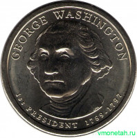 Монета. США. 1 доллар 2007 год. Президент США № 1, Джордж Вашингтон. Монетный двор D.