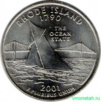 Монета. США. 25 центов 2001 год. Штат № 13 Род-Айленд. Монетный двор D.