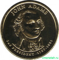 Монета. США. 1 доллар 2007 год. Президент США № 2, Джон Адамс. Монетный двор D.