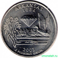 Монета. США. 25 центов 2003 год. Штат № 25 Арканзас. Монетный двор D.