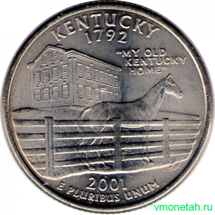 Монета. США. 25 центов 2001 год. Штат № 15 Кентукки. Монетный двор P.