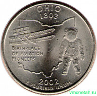 Монета. США. 25 центов 2002 год. Штат № 17 Огайо. Монетный двор D.