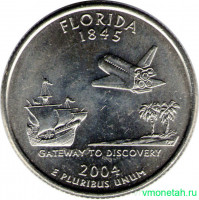 Монета. США. 25 центов 2004 год. Штат № 27 Флорида. Монетный двор D.