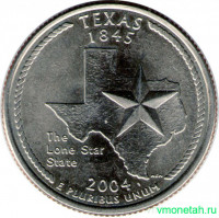 Монета. США. 25 центов 2004 год. Штат № 28 Техас. Монетный двор D.