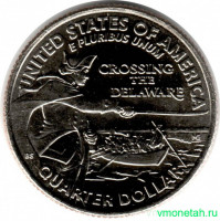 Монета. США. 25 центов 2021 год. Переправа через Делавэр армии Вашингтона. Монетный двор D.